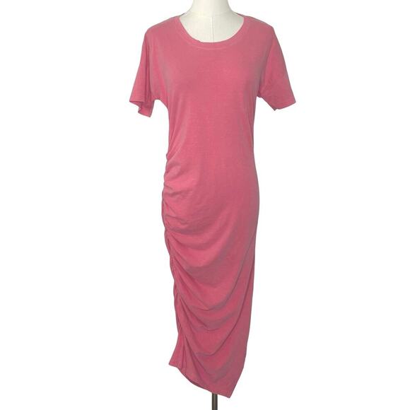 Sundry Side Shirred Side Slit Pink Midi T-Shirt Dress Womens Size 1 / Small - Picture 2 of 9